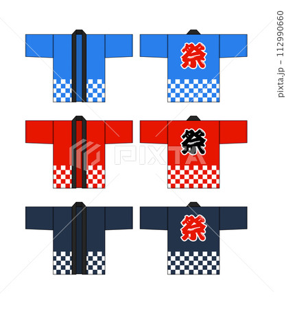 ヤクモ　法被・イラストセット 祭り・夏祭り / 法被(ハッピ) ベクターテンプレートイラストセットの