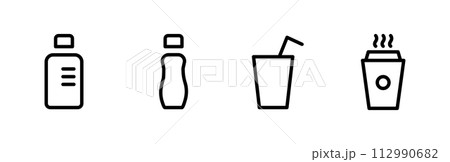 飲み物、ドリンクのアイコンセット。ベクターイラスト。 飲み物、ドリンクのアイコンセット。ベクターイラスト。 112990682