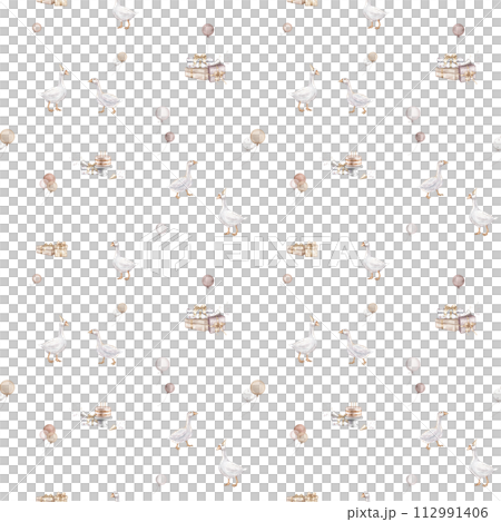 Pattern with Air Balloons and goose, gifs. Watercolor seamless background for Kids. Cute Print for childish textile design or wallpaper. Pastel Color Balloons. hand drawing illustration on isolated. Pattern with Air Balloons and goose, gifs. Watercolor seamless background for Kids. Cute Print for childish textile design or wallpaper. Pastel Color Balloons. hand drawing illustration on isolated. 112991406