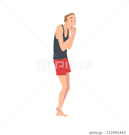 Afraid Nervous Trembling Man, Anxiety or Panic Attack, Worried or Scared Person Person Vector Illustration 112991442