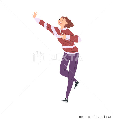 Panicked Woman Running, Worried or Scared Nervous Person, Human Emotions and Feelings Vector Illustration 112991458