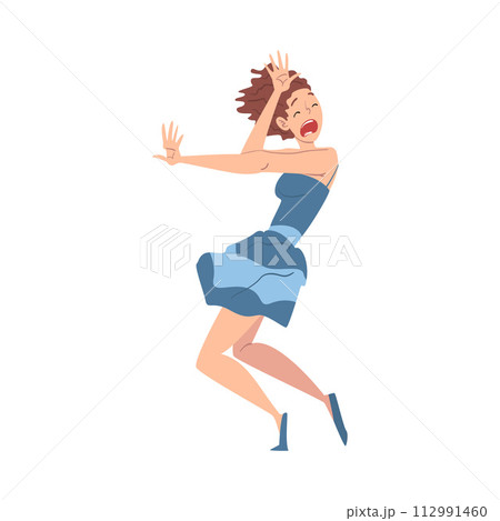 Panicked and Scared Woman, Worried, Scared, Nervous Person, Human Emotions and Feelings Vector Illustration 112991460
