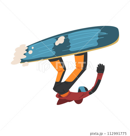 Young Man Jumping with Snowboard, Extreme Hobby or Sport Cartoon Style Vector Illustration 112991775