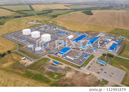 Aerial view of oil and fuel storage tank farm Aerial view of oil and fuel storage tank farm 112991879