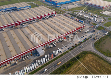 Aerial view of giant logistic center Aerial view of giant logistic center 112991881