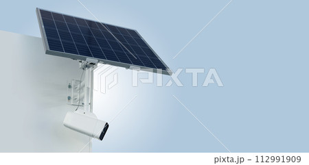 Autonomous surveillance camera with solar panel. Perimeter security Autonomous surveillance camera with solar panel. Perimeter security 112991909