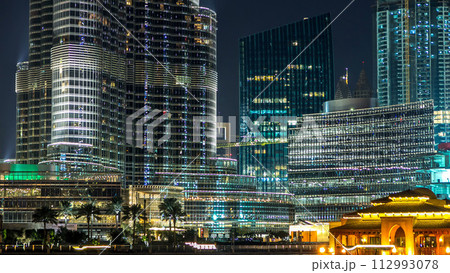 Burj Khalifa and Dubai Fountain at night timelapse hyperlapse. Burj Khalifa and Dubai Fountain at night timelapse hyperlapse. 112993078