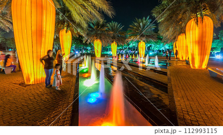 Dubai Glow Garden timelapse with illuminated trees and sculptures Dubai Glow Garden timelapse with illuminated trees and sculptures 112993115