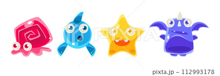 Funny Colorful Little Bubble Character and Cute Jelly Creature Vector Set Funny Colorful Little Bubble Character and Cute Jelly Creature Vector Set 112993178