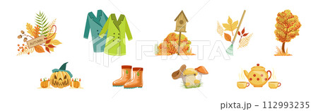 Autumn Season Object and Element Colorful Vector Set 112993235