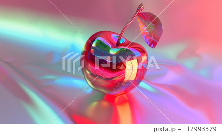 AI-generated content. Y2K chrome holographic cherry shape. Ai generation 112993379