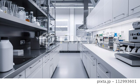 Modern Empty Biological Applied Science Laboratory with Technological Microscopes, Glass Test Tubes, Micropipettes Modern Empty Biological Applied Science Laboratory with Technological Microscopes, Glass Test Tubes, Micropipettes 112993601