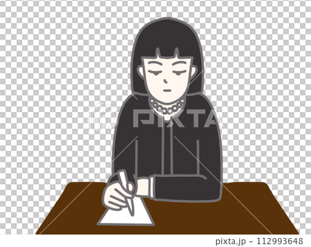 A woman wearing a black suit and writing A woman wearing a black suit and writing 112993648