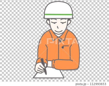 メモとしているヘルメットかぶっている男性 112993653