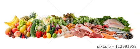 肉　魚　野菜　果物　集合　白バック 112993958