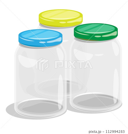 Set of empty tall glasses jar for food canning. Summer harvest and preparation of food stocks for winter. Cartoon vector isolated on white background 112994283
