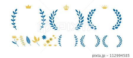 青と黄色のリースとボタニカルな花 青と黄色のリースとボタニカルな花 112994585