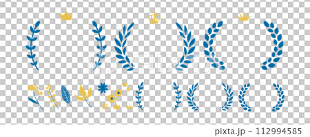 青と黄色のリースとボタニカルな花 青と黄色のリースとボタニカルな花 112994585