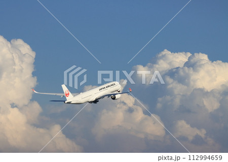 離陸、上昇する旅客機 112994659