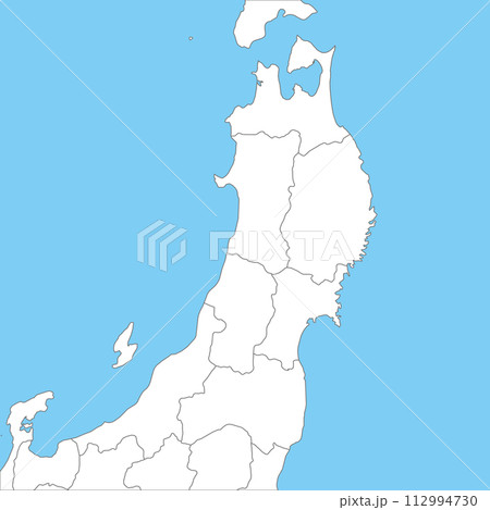 東北地方周辺のシンプルな白地図、県の境界入り、新潟県を含む 112994730