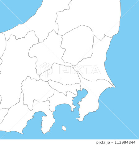 関東地方周辺のシンプルな白地図、県の境界入り、山梨県を含む 112994844
