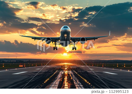 passenger plane taking over airport runway use for air transport and traveling theme 112995123