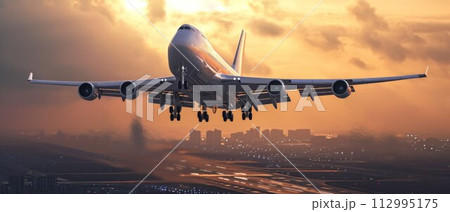 passenger plane taking over airport runway use for air transport and traveling theme 112995175