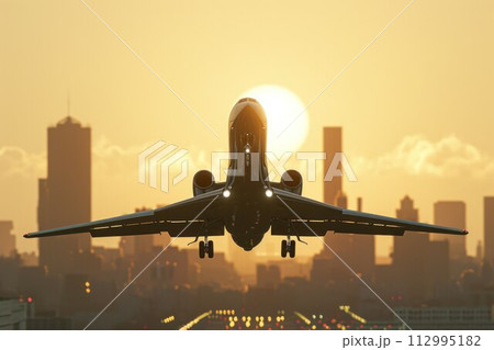 passenger plane taking over airport runway use for air transport and traveling theme 112995182