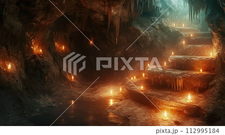 Candle is lit in the cave for good wishes Candle is lit in the cave for good wishes 112995184