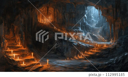 Candle is lit in the cave for good wishes 112995185