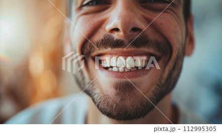 Detailed image of young man smiling with perfect white teeth 112995305