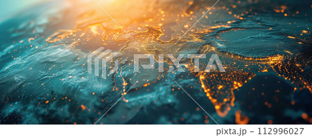 Panoramic abstract background of world map. Banner, wallpaper concept. 112996027