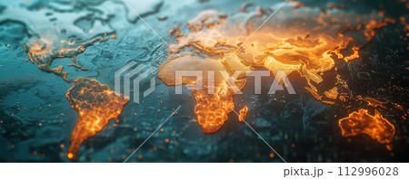Panoramic abstract background of world map. Banner, wallpaper concept. 112996028
