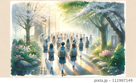 新しい朝の歩み - 光満ちる通学路 新しい朝の歩み - 光満ちる通学路 112997149
