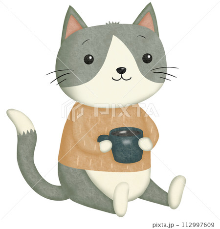 cute gray cat with a red lips 112997609