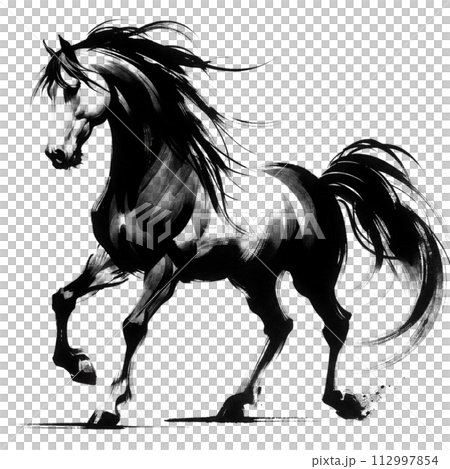 一匹奔跑的馬的剪影 112997854