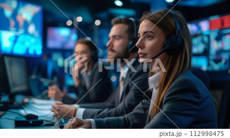 News Anchors Preparing for Live Broadcast 112998475