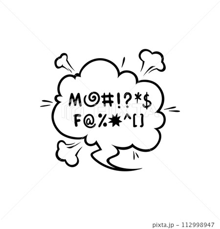 Comic swear speech bubble, hate angry talk, aggressive expletive curse convey the intensity of profanity. Isolated vector monochrome censored dialogue cloud with expressive font symbols and smoke 112998947