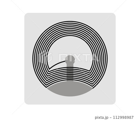 Round RFID tag on square sticker with semiconductor microchip Round RFID tag on square sticker with semiconductor microchip 112998987