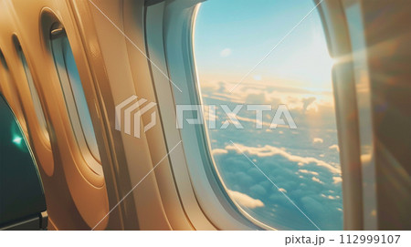 飛行機の窓から見える景色のイラスト素材 [112999107] - PIXTA