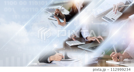 Business working. Business strategy. Data analysis financial Technology connection concept 112999234