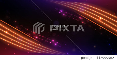 Abstract futuristic glowing neon orange light ray on dark blue background with lighting effect. 112999562