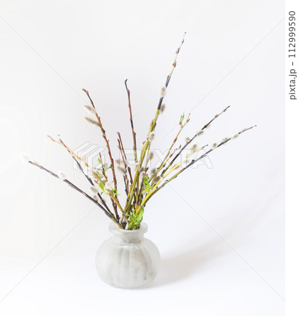 Bouquet of willow twigs in a vase. 112999590