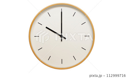 Isolated on white background Minimalist style wooden wall clock, showing time at 10 Isolated on white background Minimalist style wooden wall clock, showing time at 10 112999716