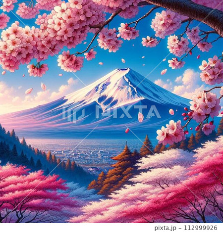 桜と富士山 112999926