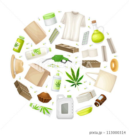 Hemp Production and Object Round Composition Design Vector Template 113000314