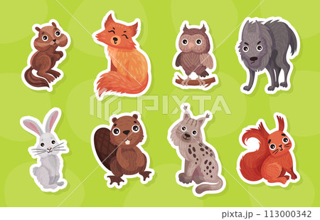 Funny Forest and Woodland Animal Vector Sticker Set Funny Forest and Woodland Animal Vector Sticker Set 113000342