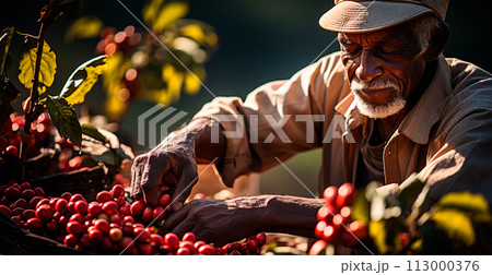 Coffee harvesting on a Brazilian plantation - AI generated image Coffee harvesting on a Brazilian plantation - AI generated image 113000376