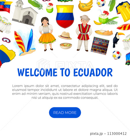 Ecuador National Symbols Banner Design Vector Template 113000412