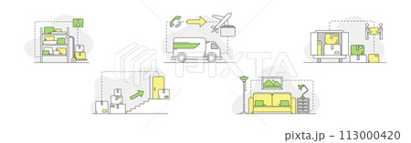 Goods Shipment and Logistics with Cardboard Box Order Line Vector Set 113000420